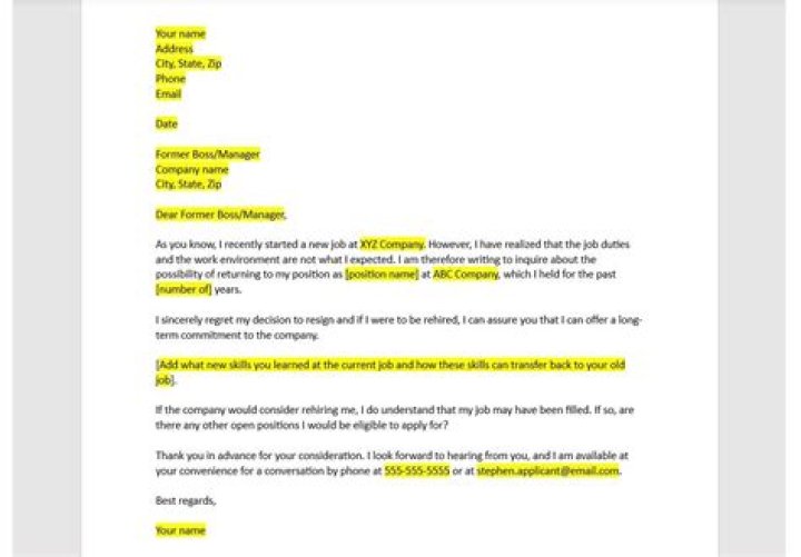 How do I ask for an old job back in an email sample?