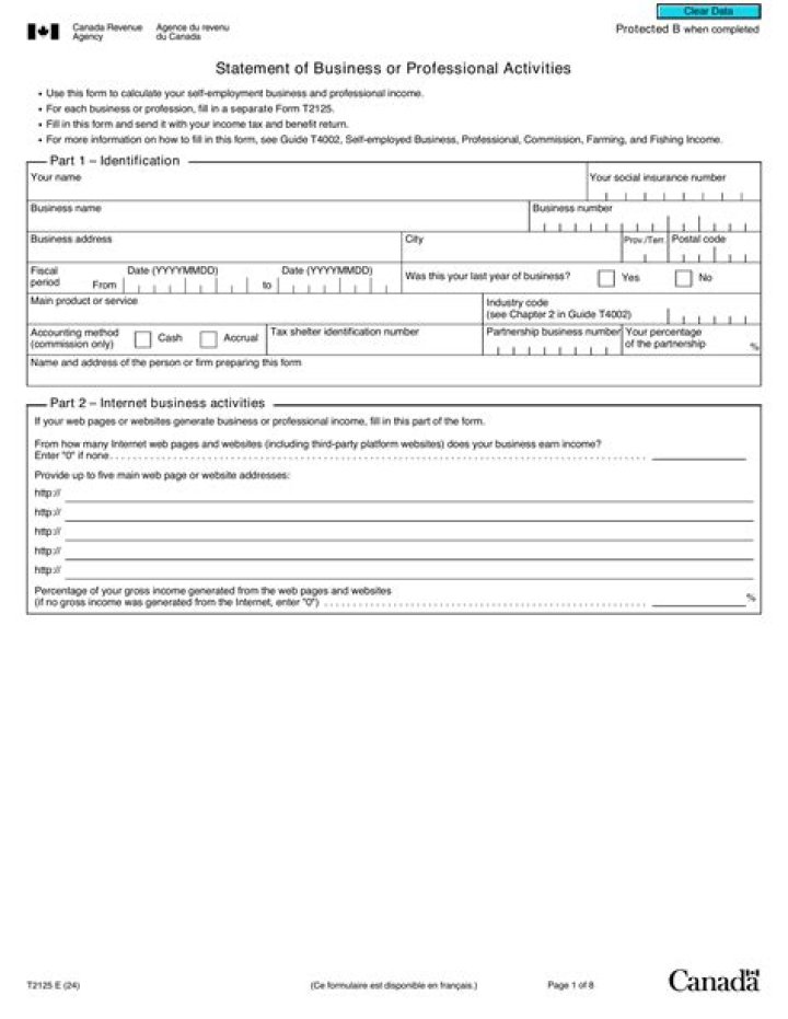 How do I fill out a t2125 form in Canada?