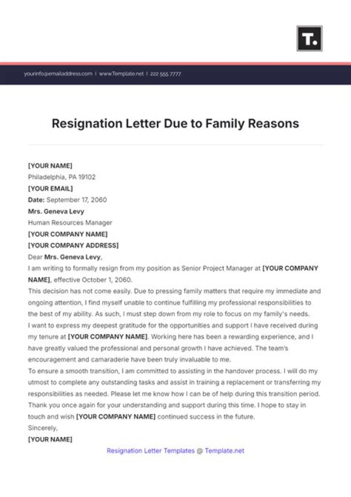 How do I resign due to family reasons?