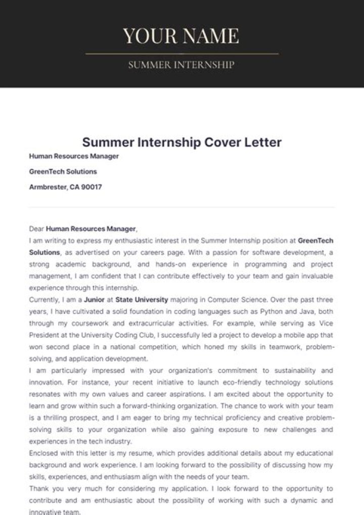 How do I write an application for a summer internship?