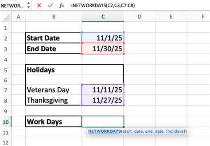 How do you calculate working days between two dates?