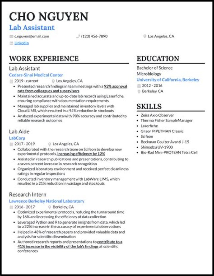 How do you describe lab work on a resume?