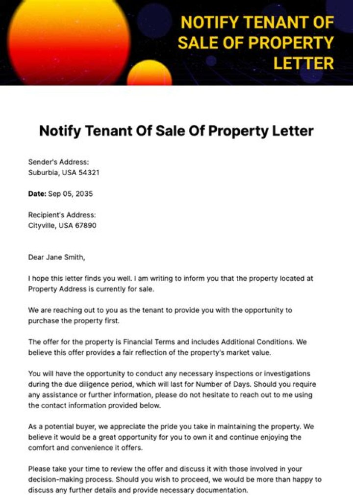 How do you let a tenant know you are selling?