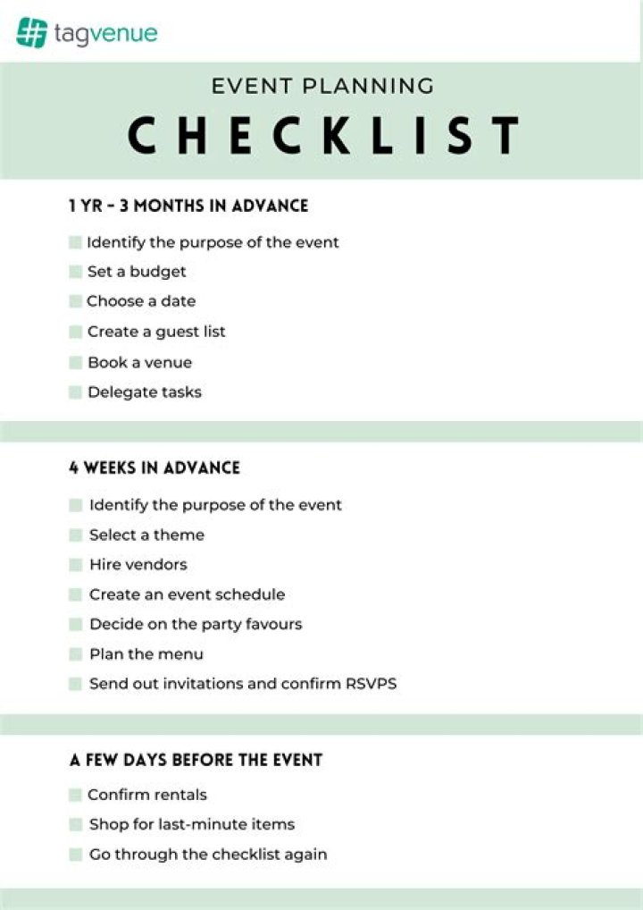 How do you plan an event checklist?