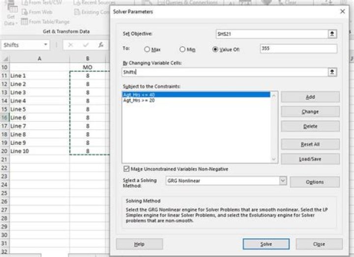 How do you set constraints in Solver?