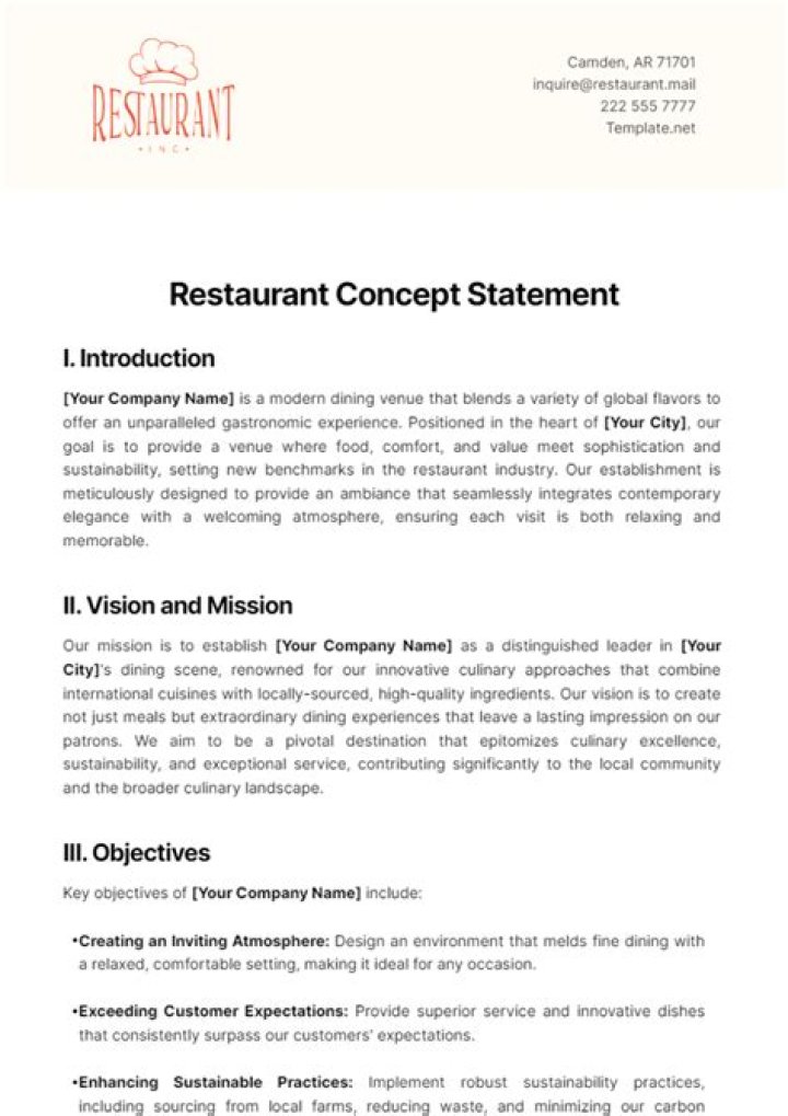 How do you write a concept statement for a restaurant?