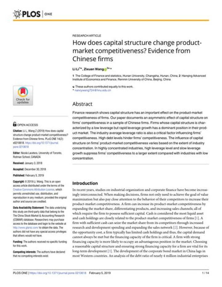 How does capital structure change product/market competitiveness?