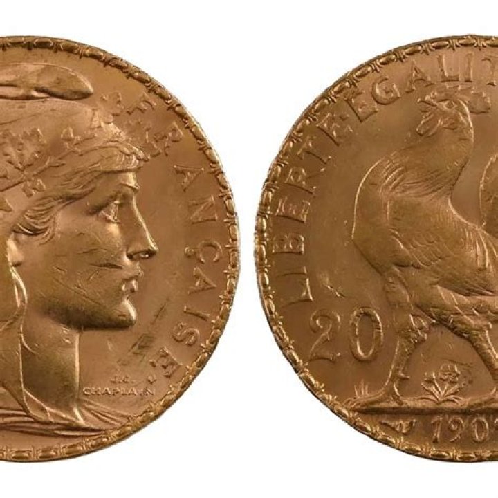 How many ounces are in a 20 franc gold coin?