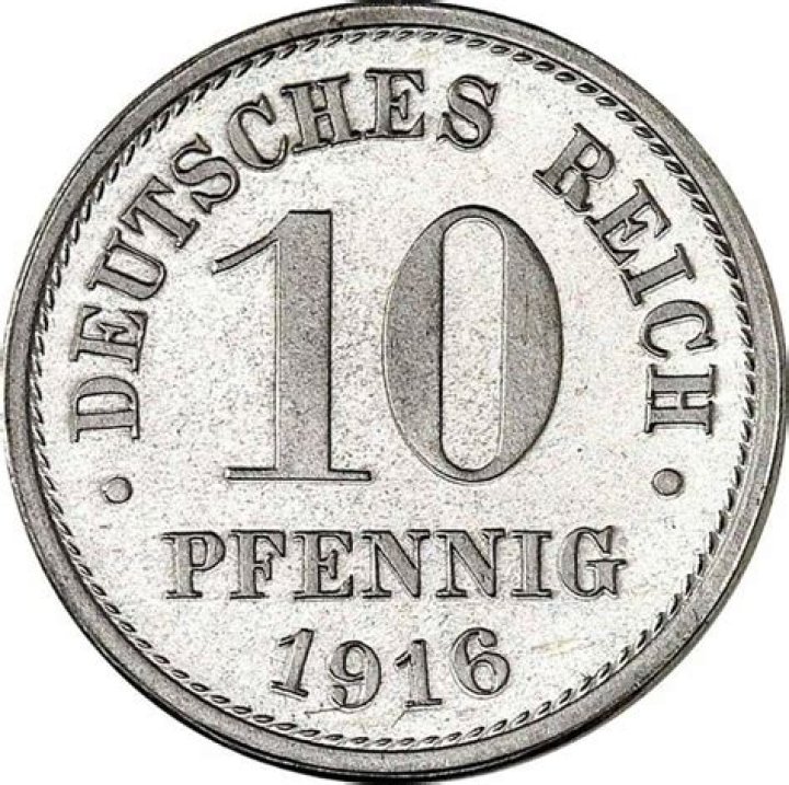 How much is a 1916 10 pfennig coin worth?