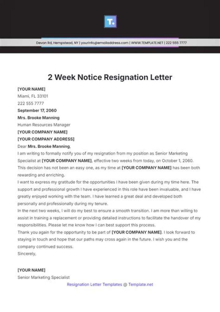 Is a 2 week notice a resignation?
