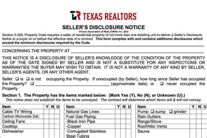 Is a sellers disclosure required in Texas?