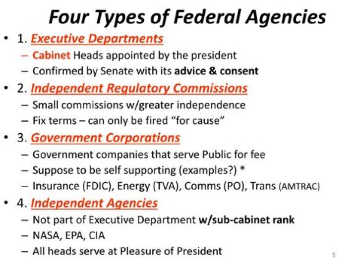 What are 3 examples of federal agencies?