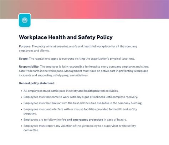 What are the 3 requirements of a health and safety policy?