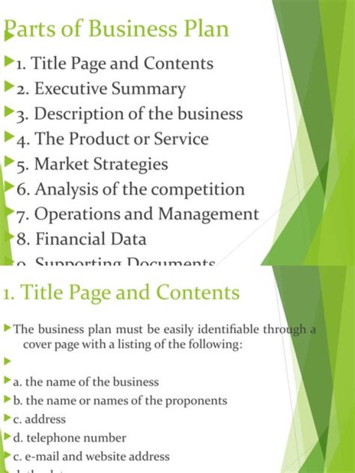 What are the 5 main parts of business plan?