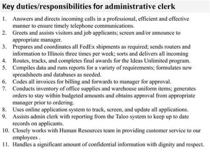 What are the duties of a HR clerk?