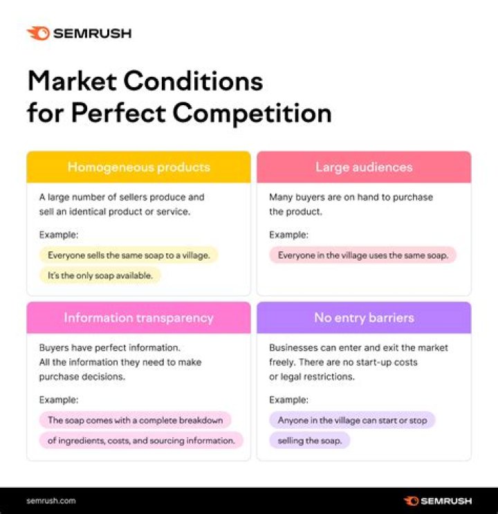 What are the four conditions that are in place in a perfectly competitive market?
