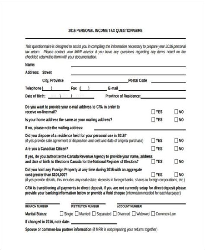 What are the questions on an income tax questionnaire?