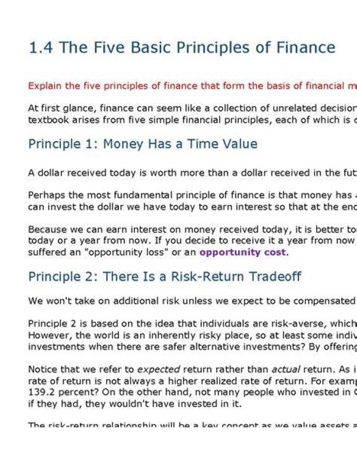 What are the six basic principles of Finance?