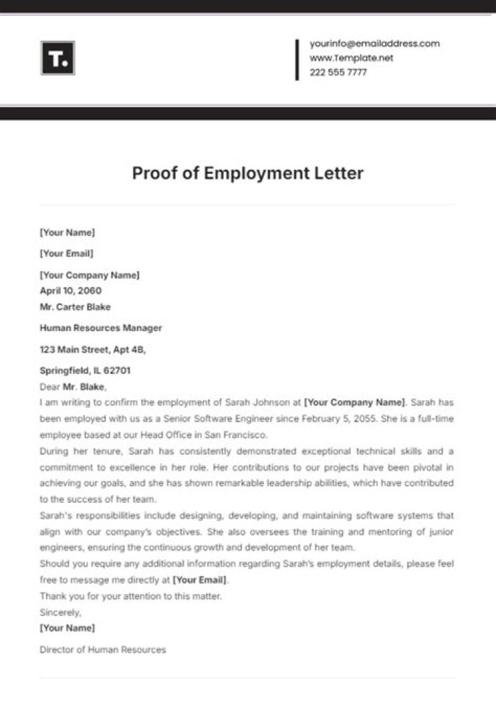 What can you use as proof of employment?