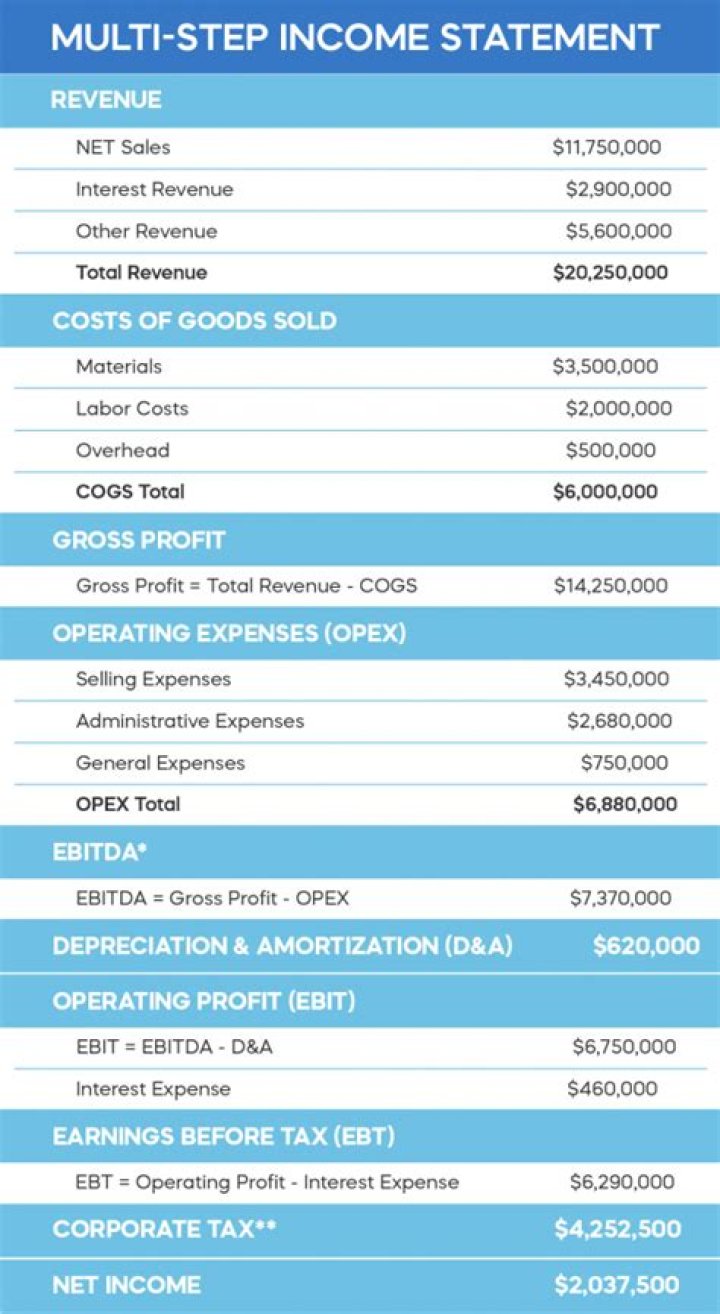 What goes on a multi-step income statement?