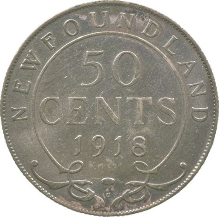 What is a 1918 Newfoundland 50 cent piece worth?