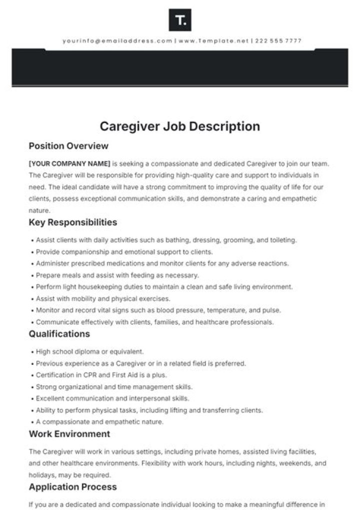 What is a job description for a caregiver?