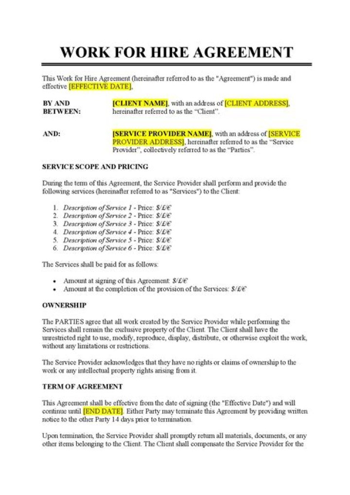 What is an example of a work for hire?