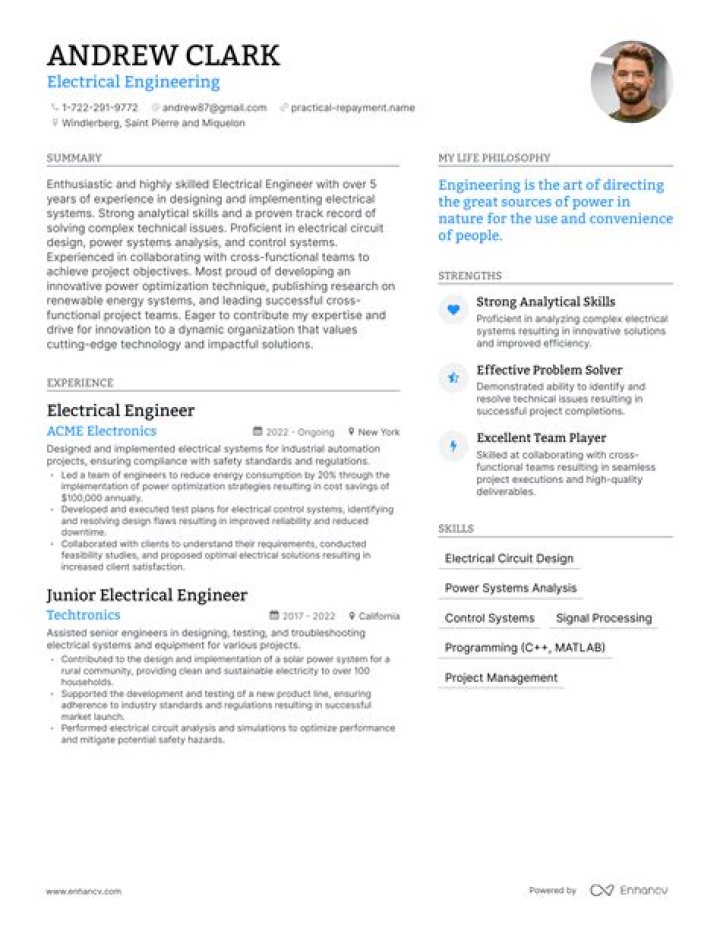What is resume headline electrical engineer?