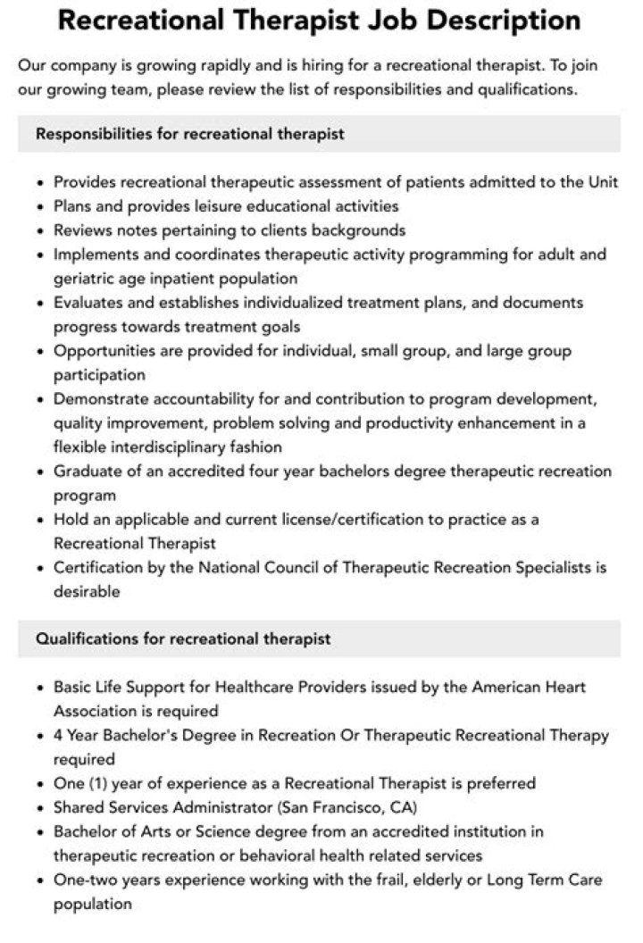 What jobs can a recreational therapist do?