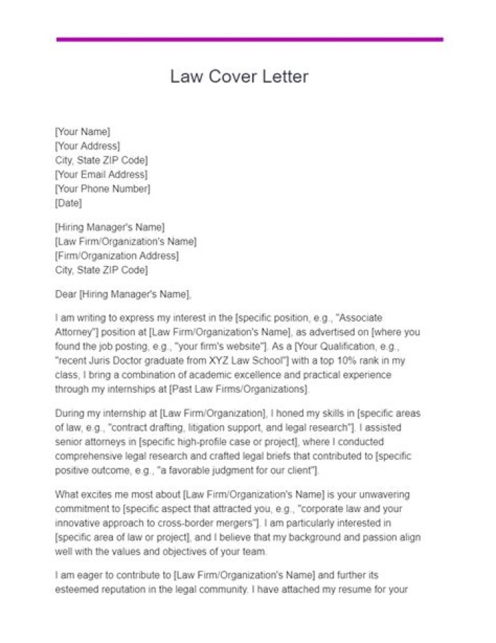 What should a legal cover letter include?