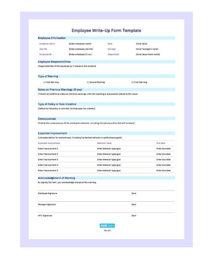 What should be included in an employee write-up?