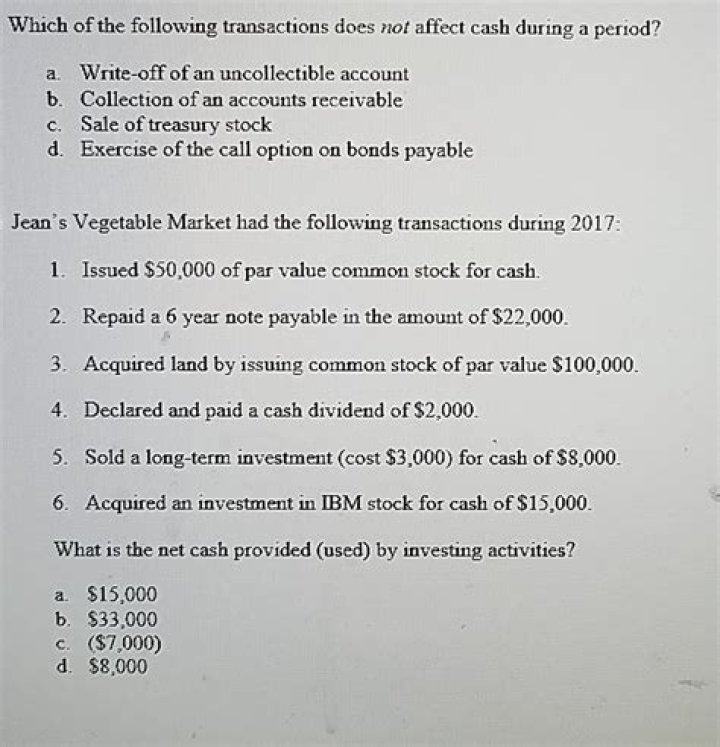 Which of the following transactions do not affect cash?