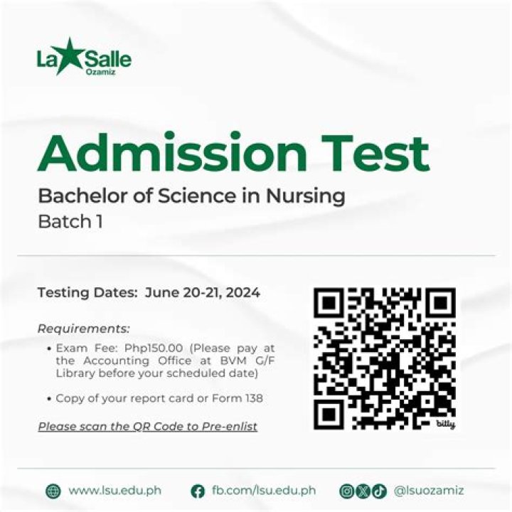 Which tests are required for admission?