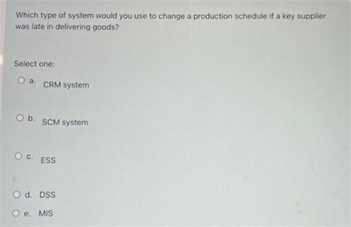 Which type of system would you use to change a production schedule if a key supplier was late in delivering goods?