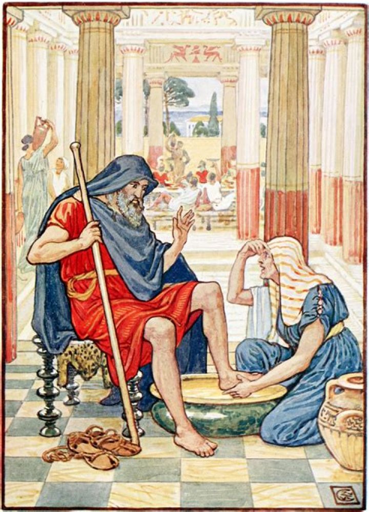 Why does Athena disguise Odysseus as a beggar?